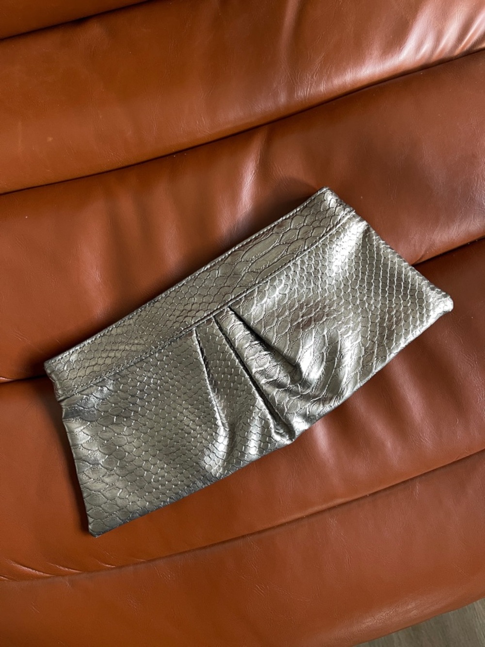 Style & Co. Metallic Silver Snakeskin Wristlet